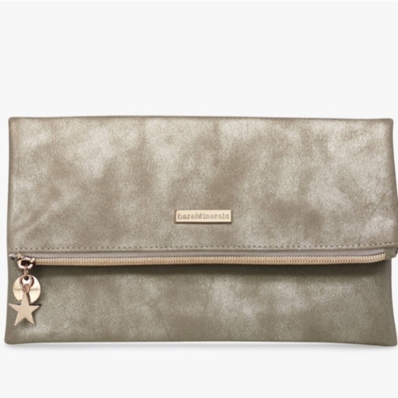 Bareminerals Rose grey  Faux Leather Zip Top Cosmetic  Makeup/ clutch - Picture 1 of 9